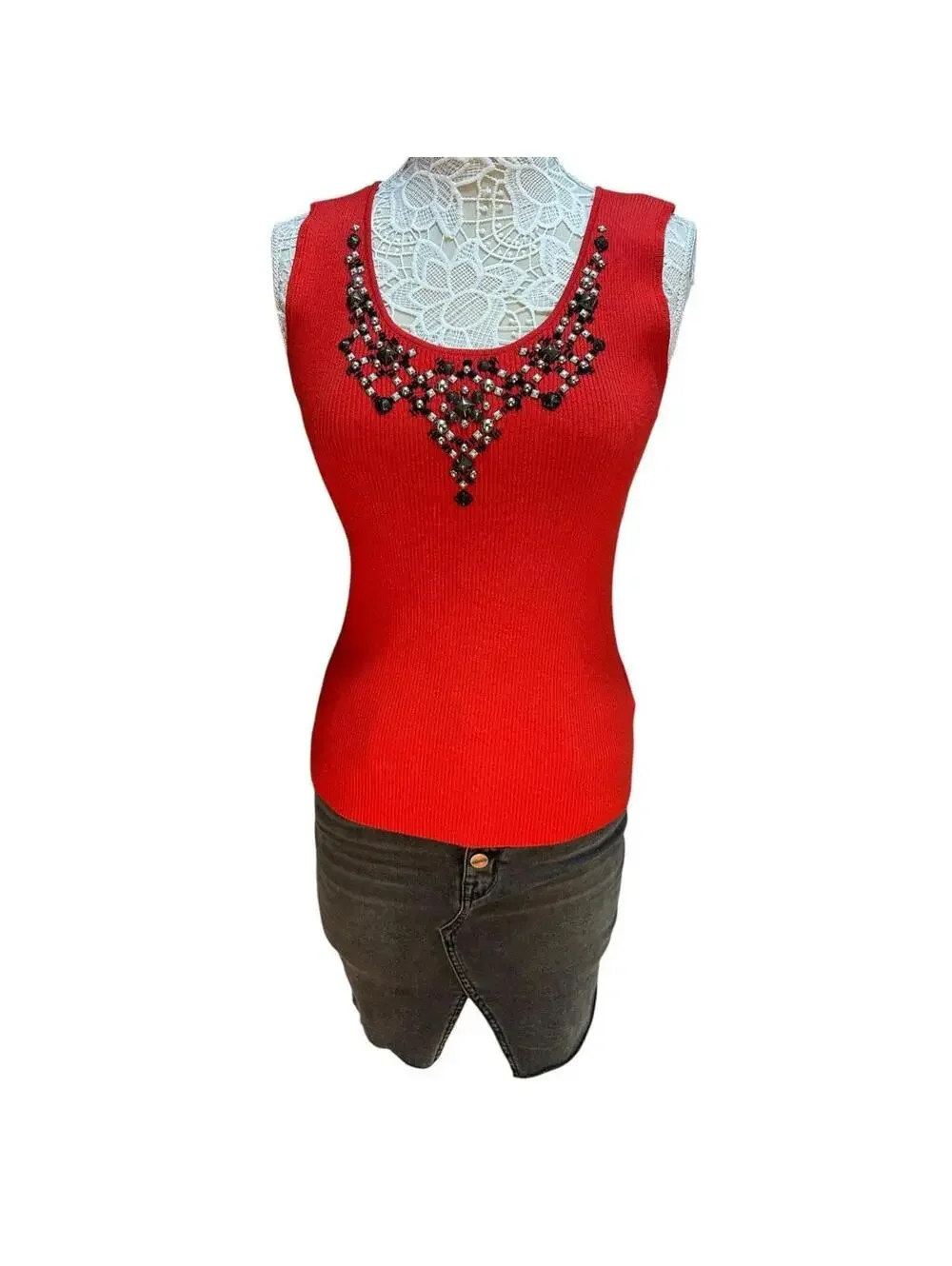 Y2K Ruby Rd. Red Ribbed Tank Top - Picture 3 of 8